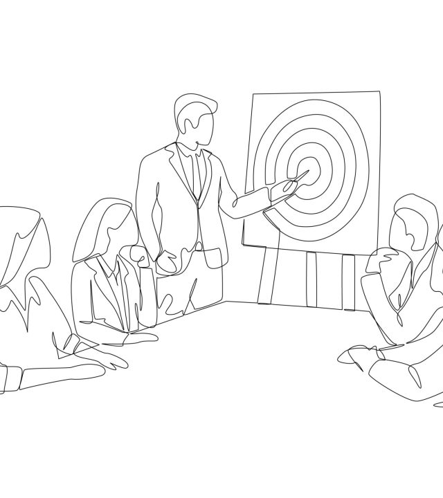 Continuous one line drawing of business manager showing target to employees, team business goal concept, single line art.